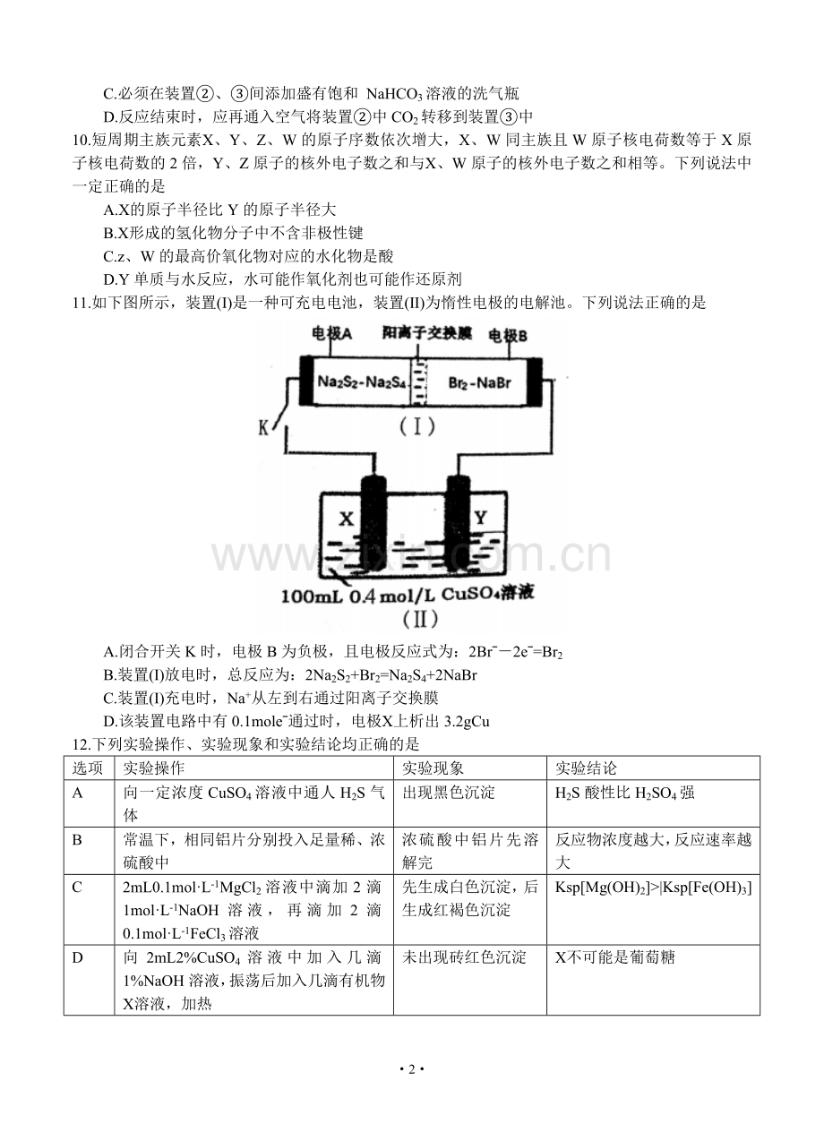 安徽省合肥市2018届高三第二次质量检测理综化学试卷(含答案).doc_第2页