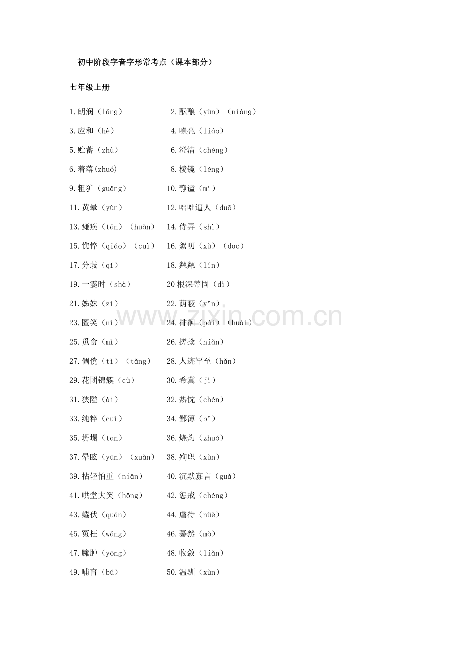 新部编版初中阶段字音字形部分.doc_第1页