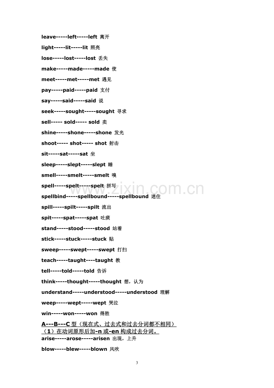 动词原形、过去式、过去分词总结表(非常实用哦).doc_第3页