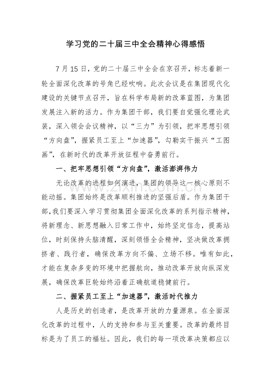 学习党的二十届三中全会精神心得感悟范文2篇.docx_第1页