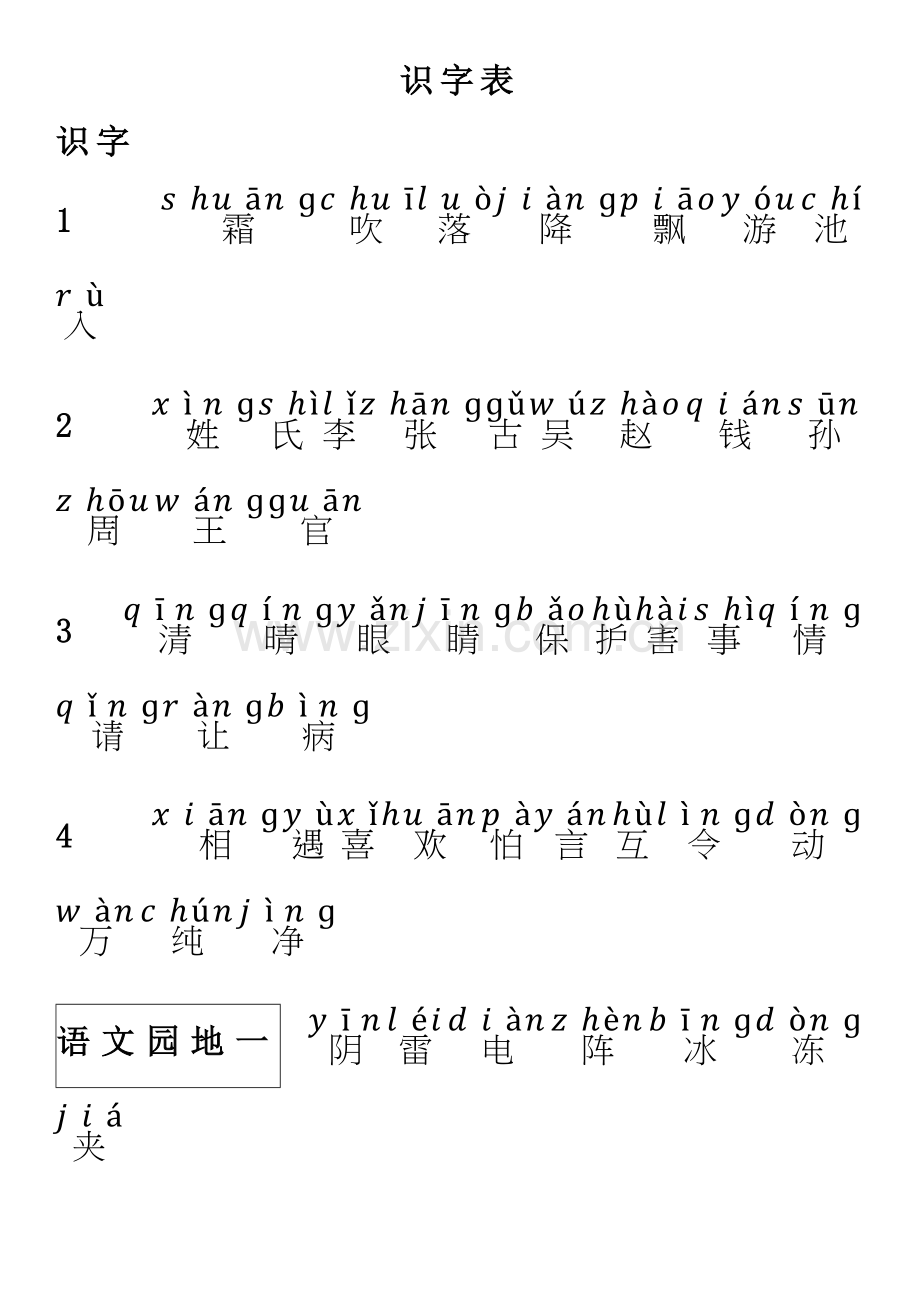 一年级语文下生字表带拼音可打印.doc_第1页