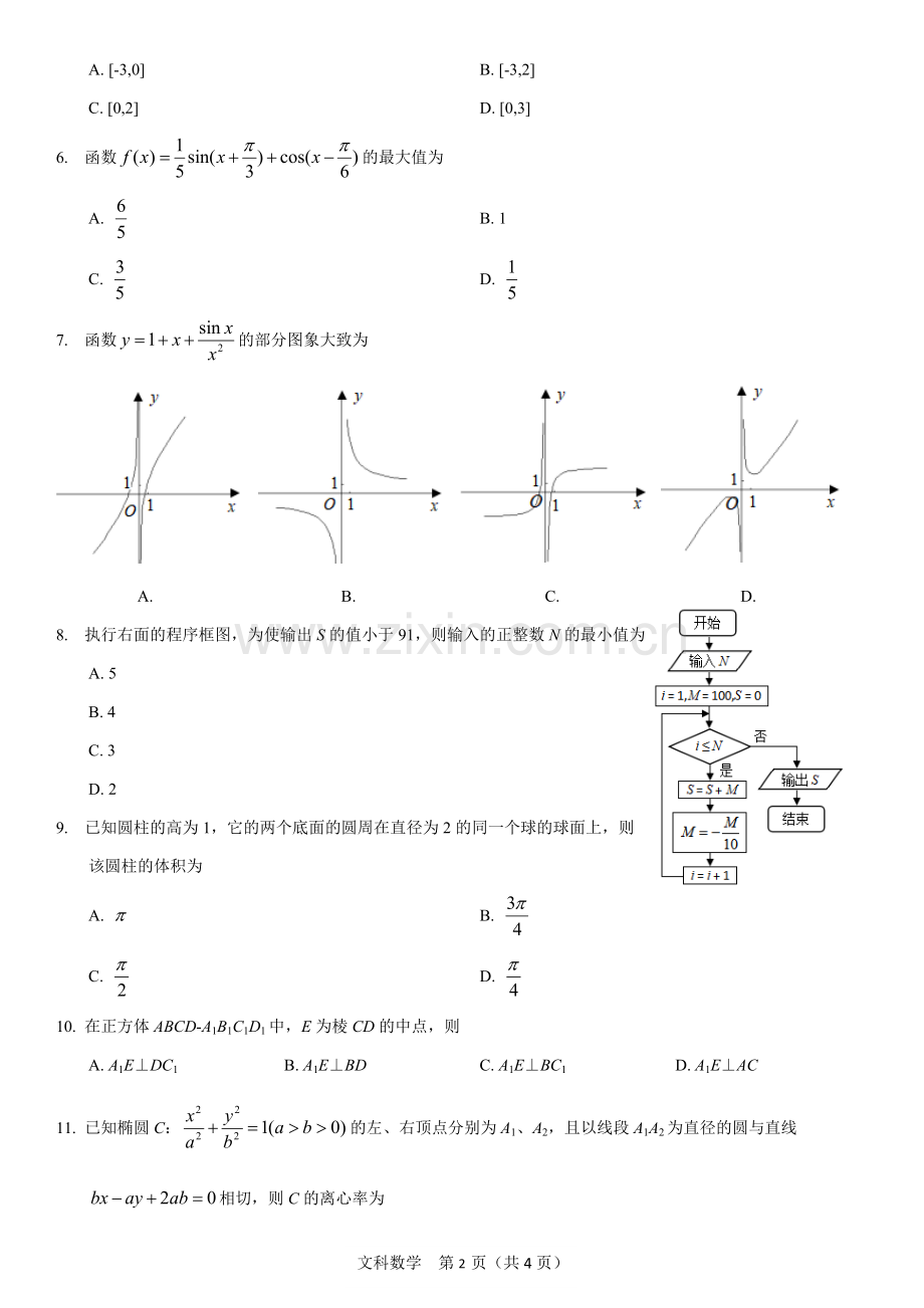 2017年高考全国三卷文科数学试卷.doc_第2页