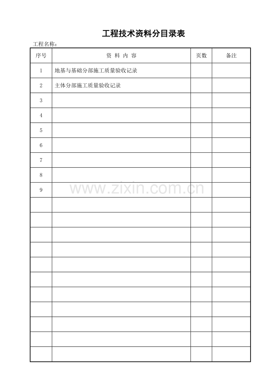 3工程技术资料分目录表.doc_第1页