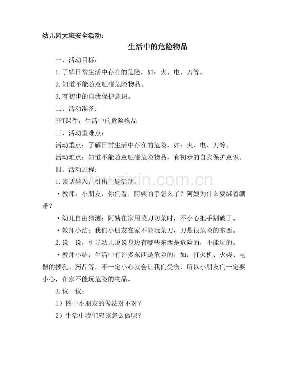 幼儿园大班安全活动：生活中的危险物品.pdf_第1页