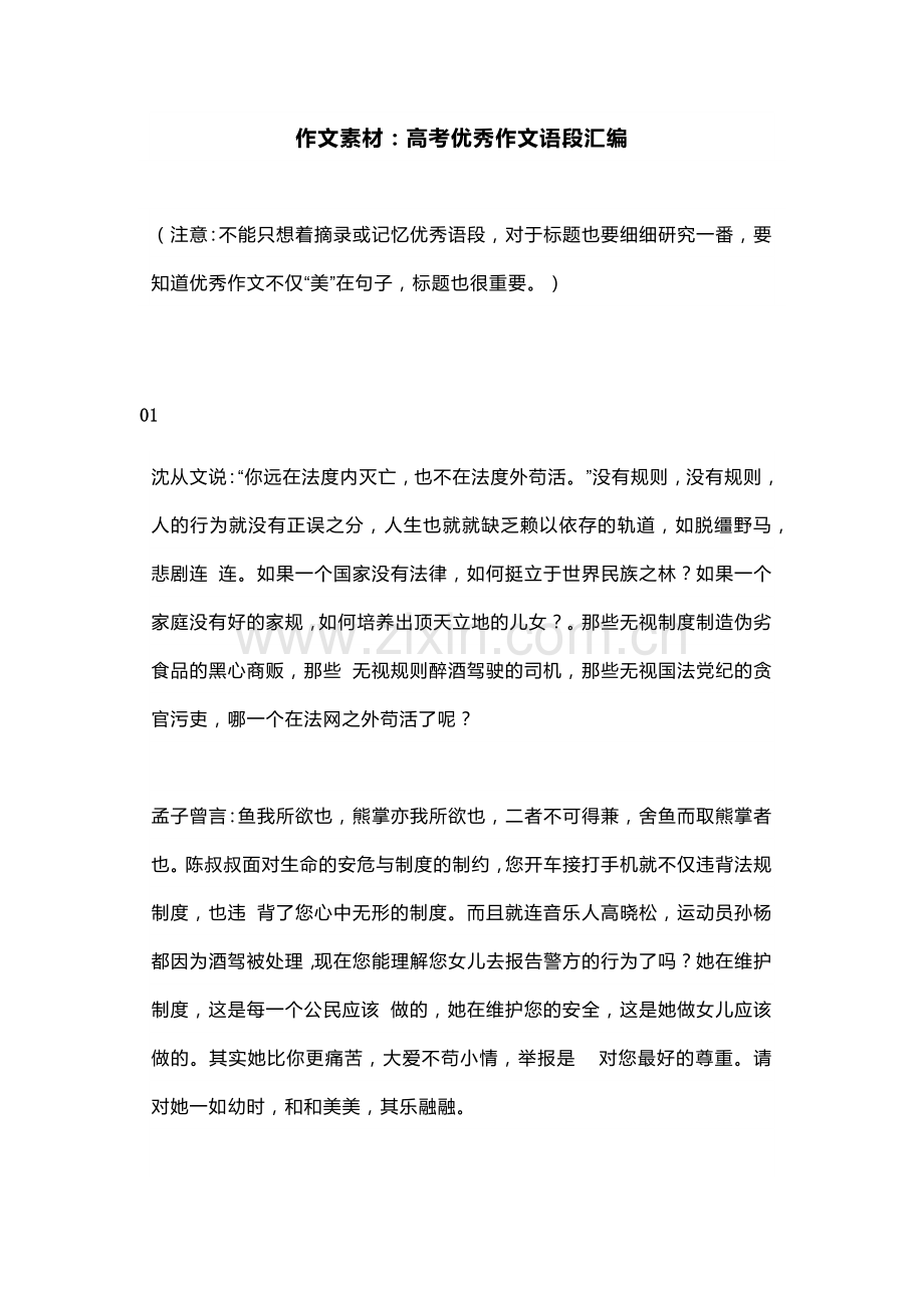 高中语文19个优秀作文语段汇编.docx_第1页