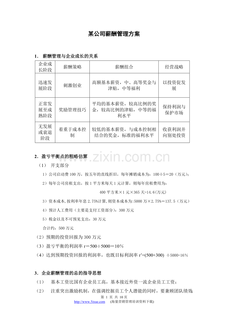 某公司薪酬管理方案.doc_第1页