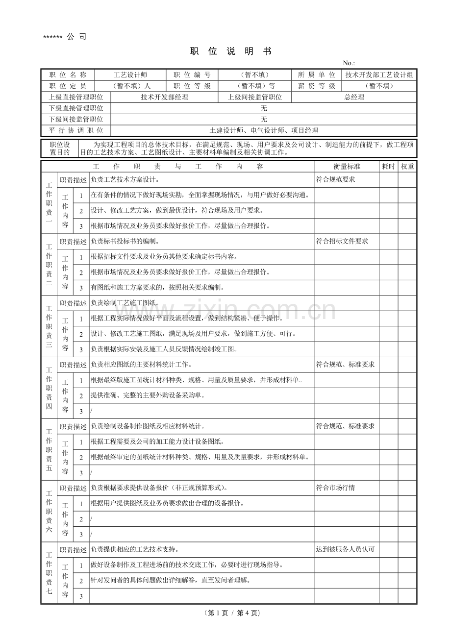 职位说明书-污水处理工程师.doc_第1页