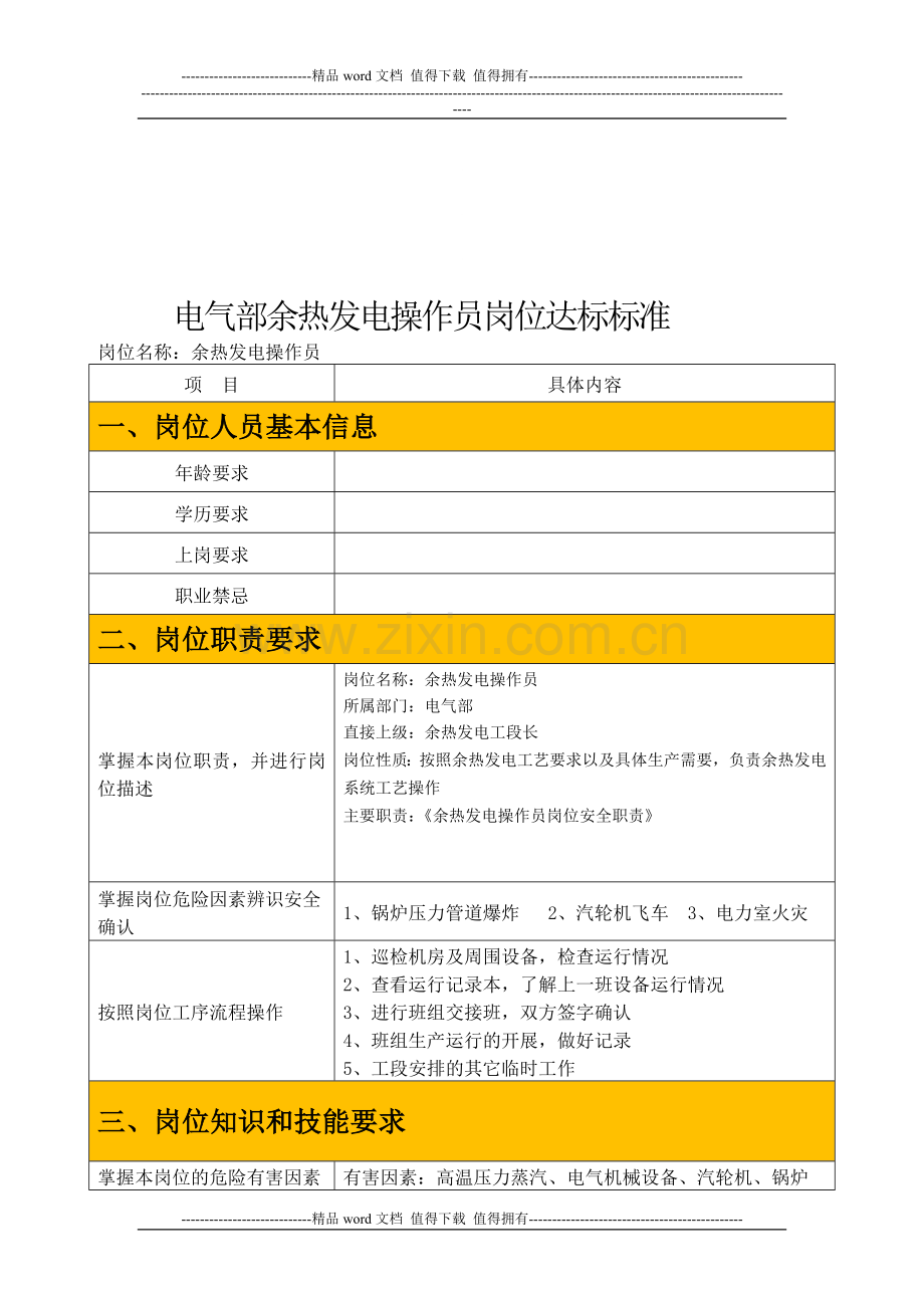 电气部余热发电工段操作员岗位达标标准.doc_第1页