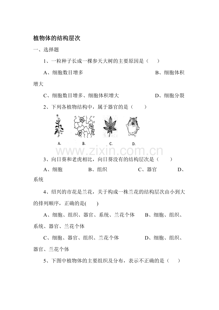 七年级生物下学期课时课堂训练2.doc_第1页