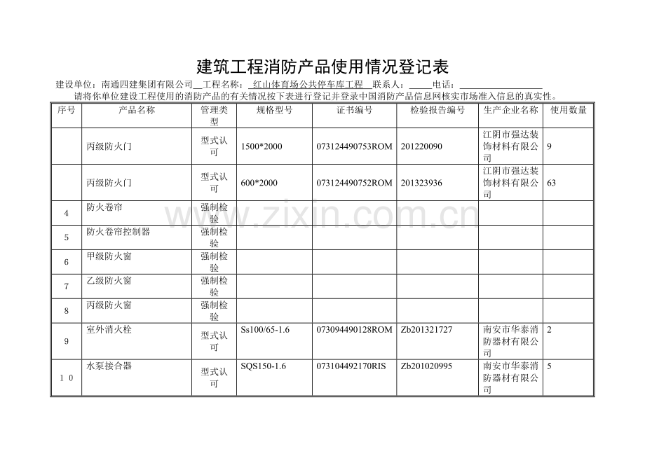 建筑工程消防产品使用情况登记表.doc_第1页