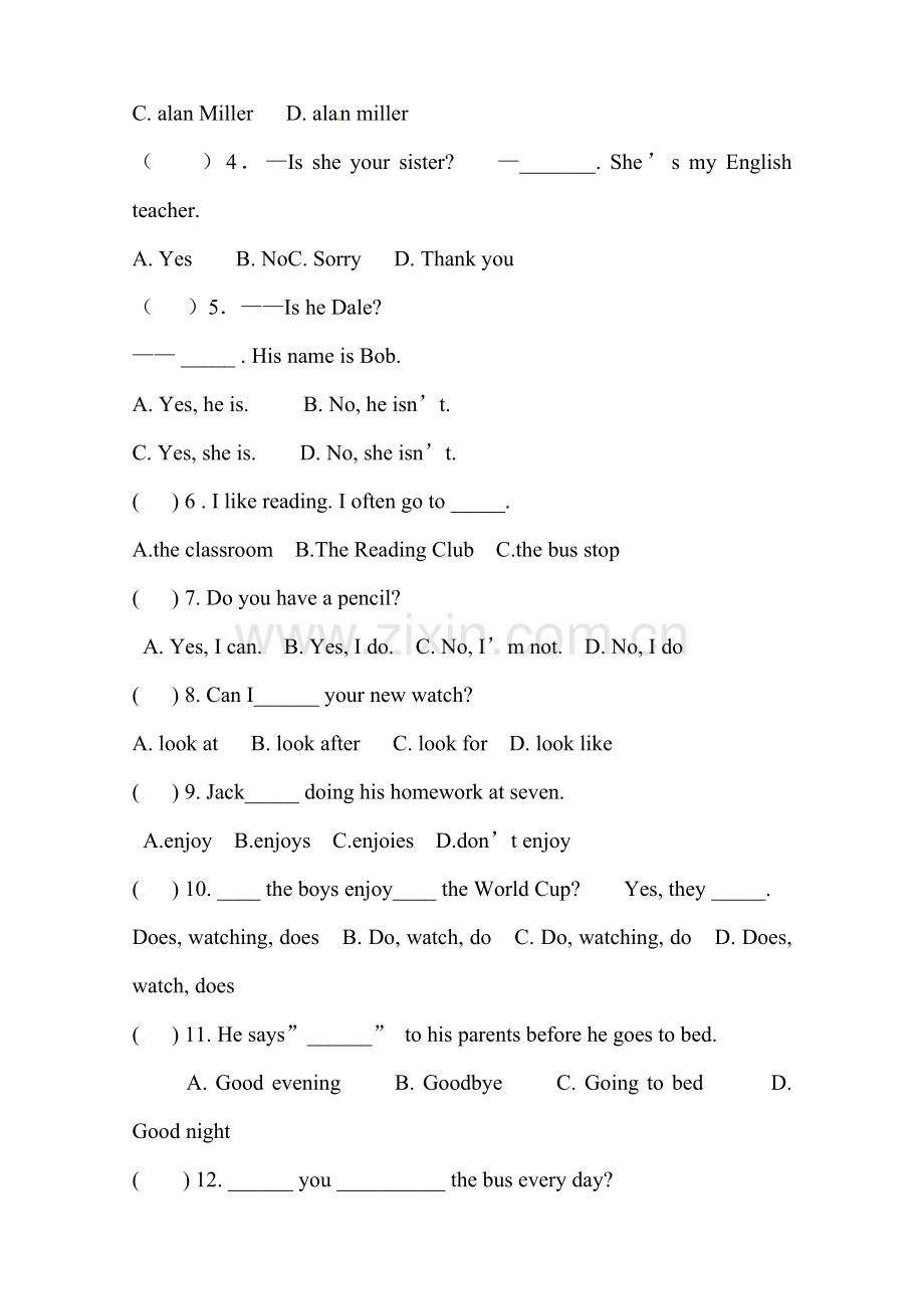 七年级英语上册第一次月考测试题3.doc_第2页