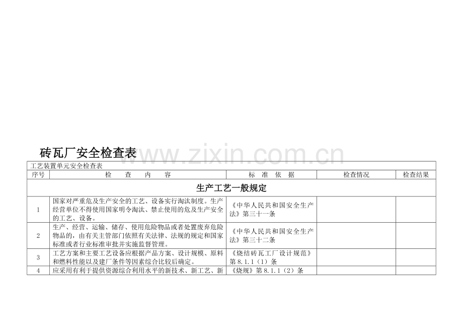 砖瓦厂安全检查表.doc_第1页