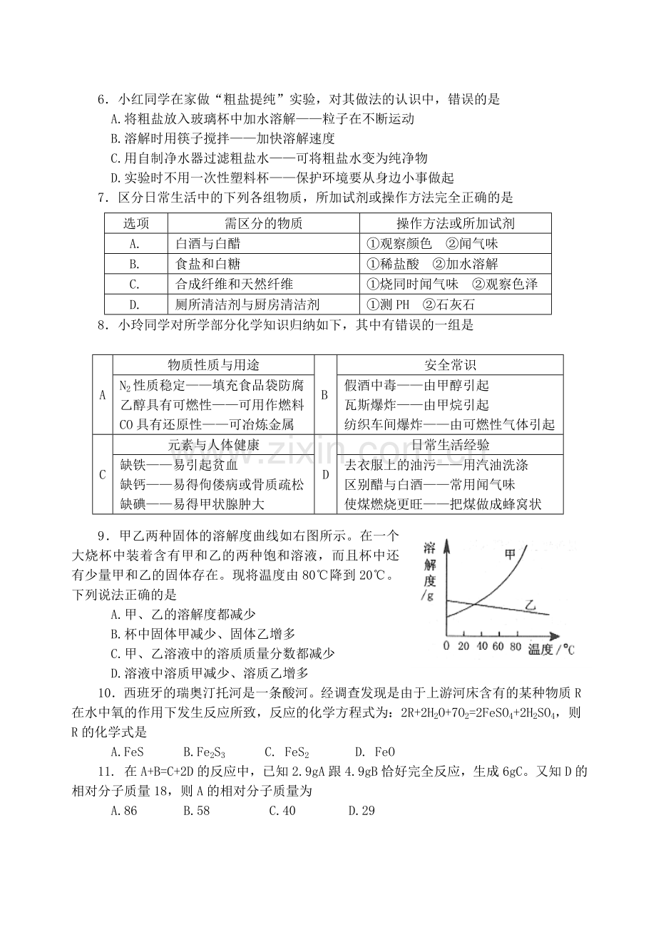 挑战中考疑难《化学》中考模拟演练6.doc_第2页