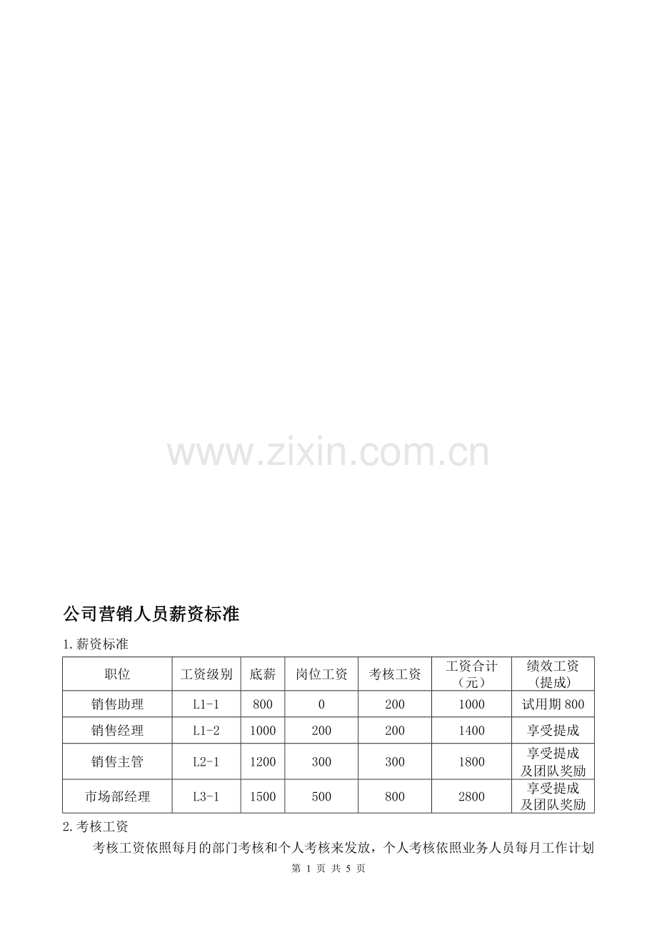 营销人员薪资奖金及业务费用管理办法.doc_第1页