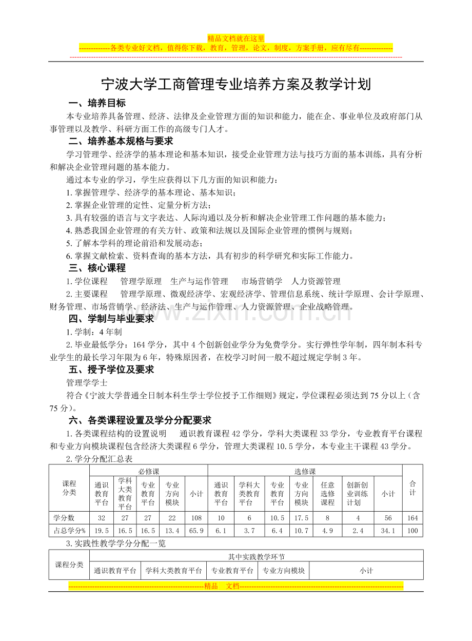 宁波大学工商管理专业培养方案及教学计划.doc_第1页