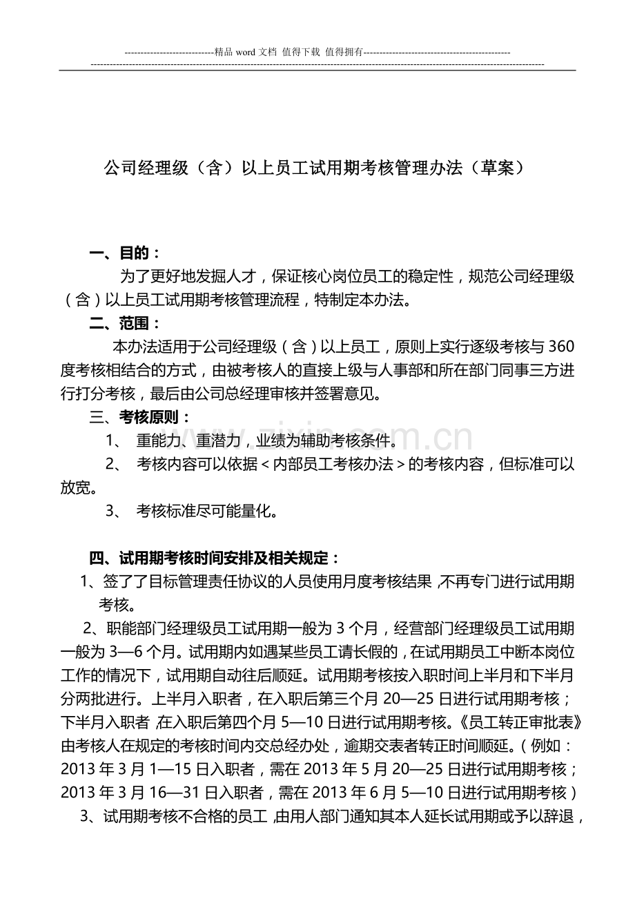 公司经理级(含)以上员工试用期考核管理办法(草案)..doc_第1页