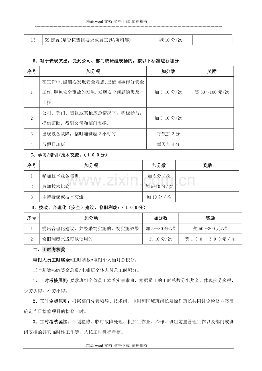 电钳班绩效奖金分配方案(工时考核)..doc_第3页