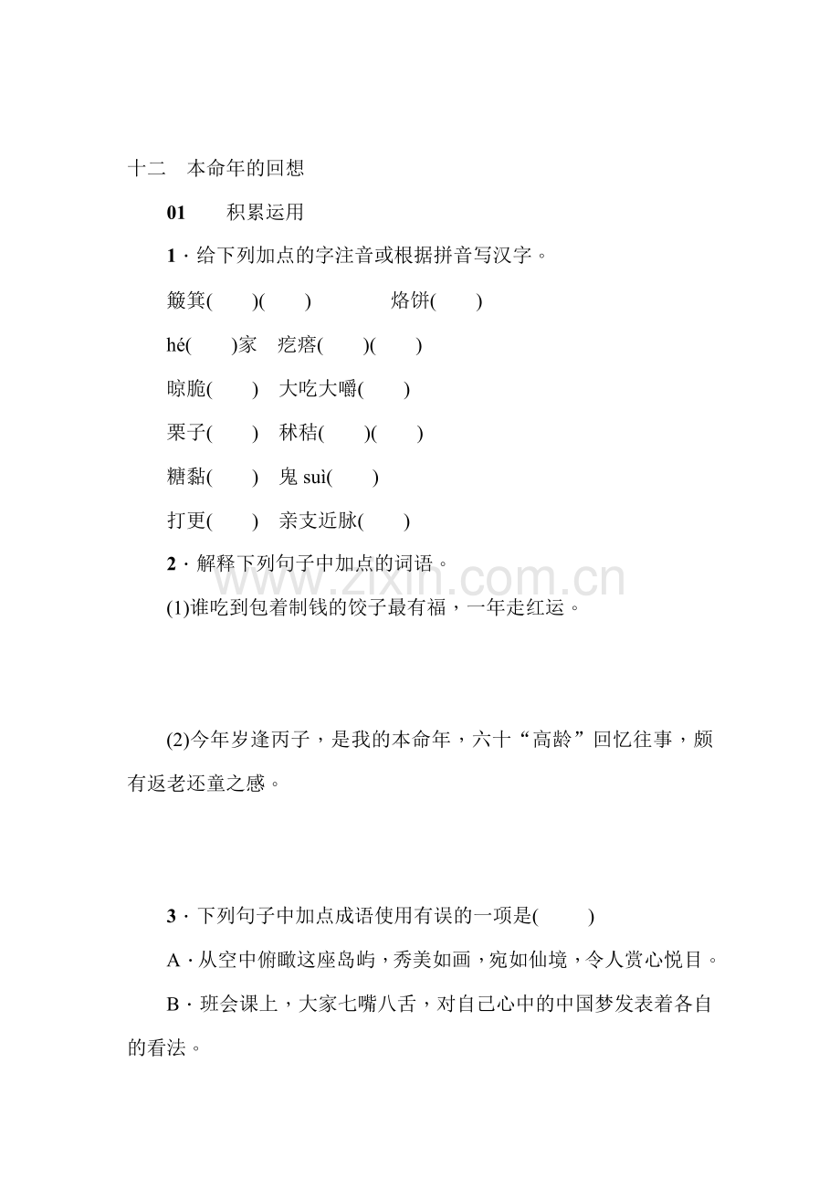 本命年的回想同步练习.doc_第1页