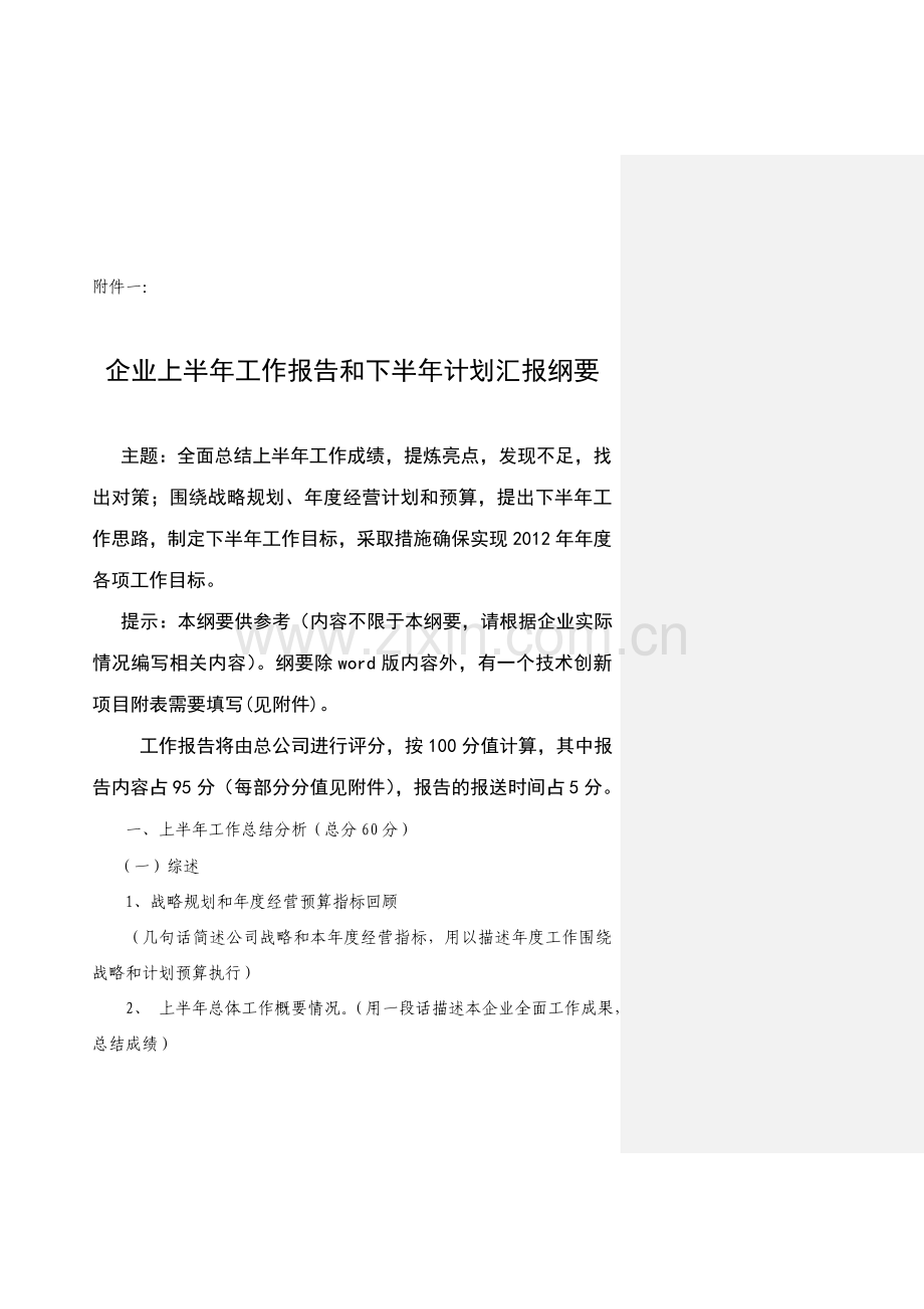 企业上半年工作总结及下半年计划汇报纲要(发布).doc_第1页