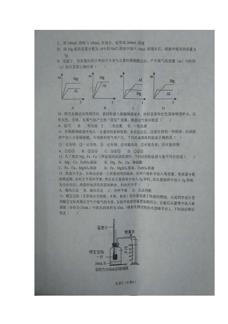 重庆市江津市2017届九年级化学下册第一阶段考试题.doc_第2页