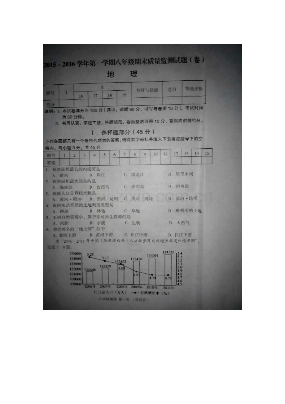 山西省孝义市2015-2016学年八年级地理上册期末考试题.doc_第1页