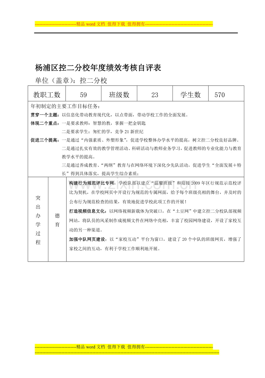 杨浦区控二分校年度绩效考核自评表..doc_第1页