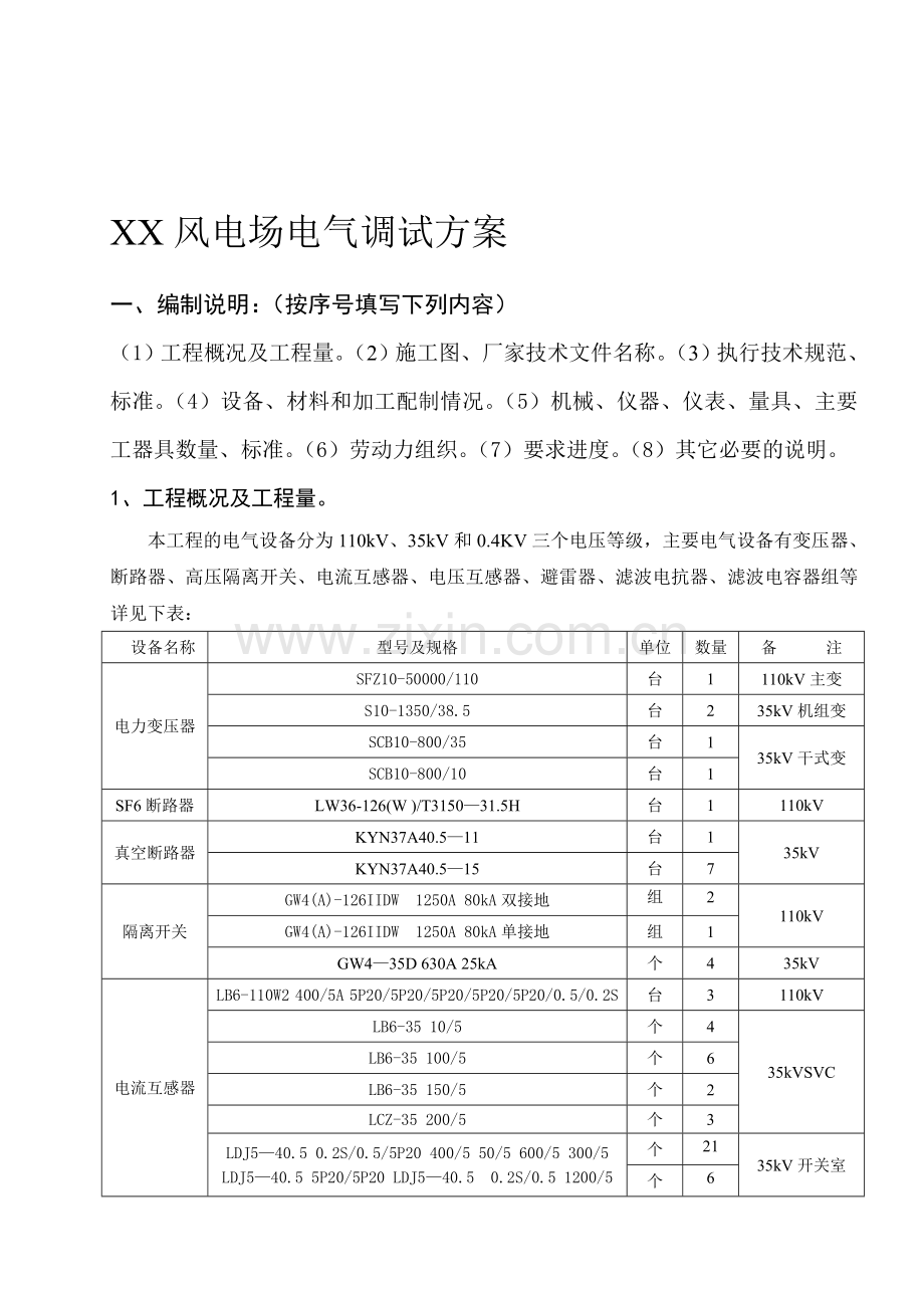 XX风电场电气调试方案.doc_第1页