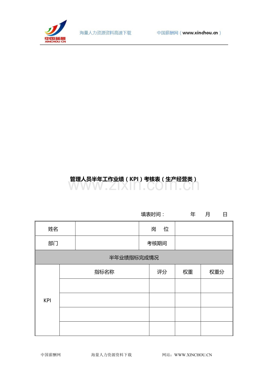 机械管理人员半年工作业绩(KPI)考核表..doc_第1页