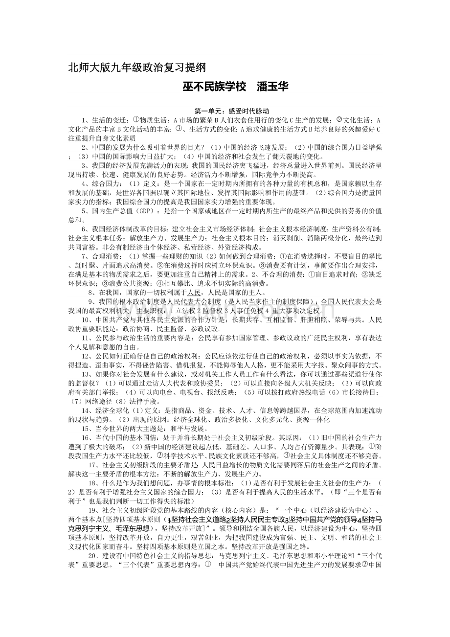 九年级政治下册复习提纲.doc_第1页