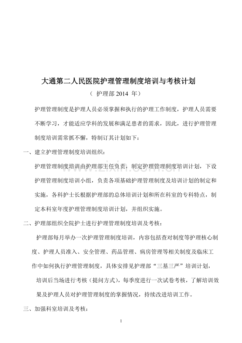 大通第二人民医院护理管理制度培训与考核计划..doc_第1页