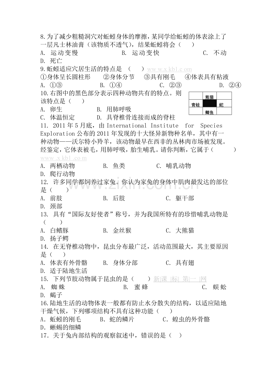 各种环境中的动物复习题.doc_第2页