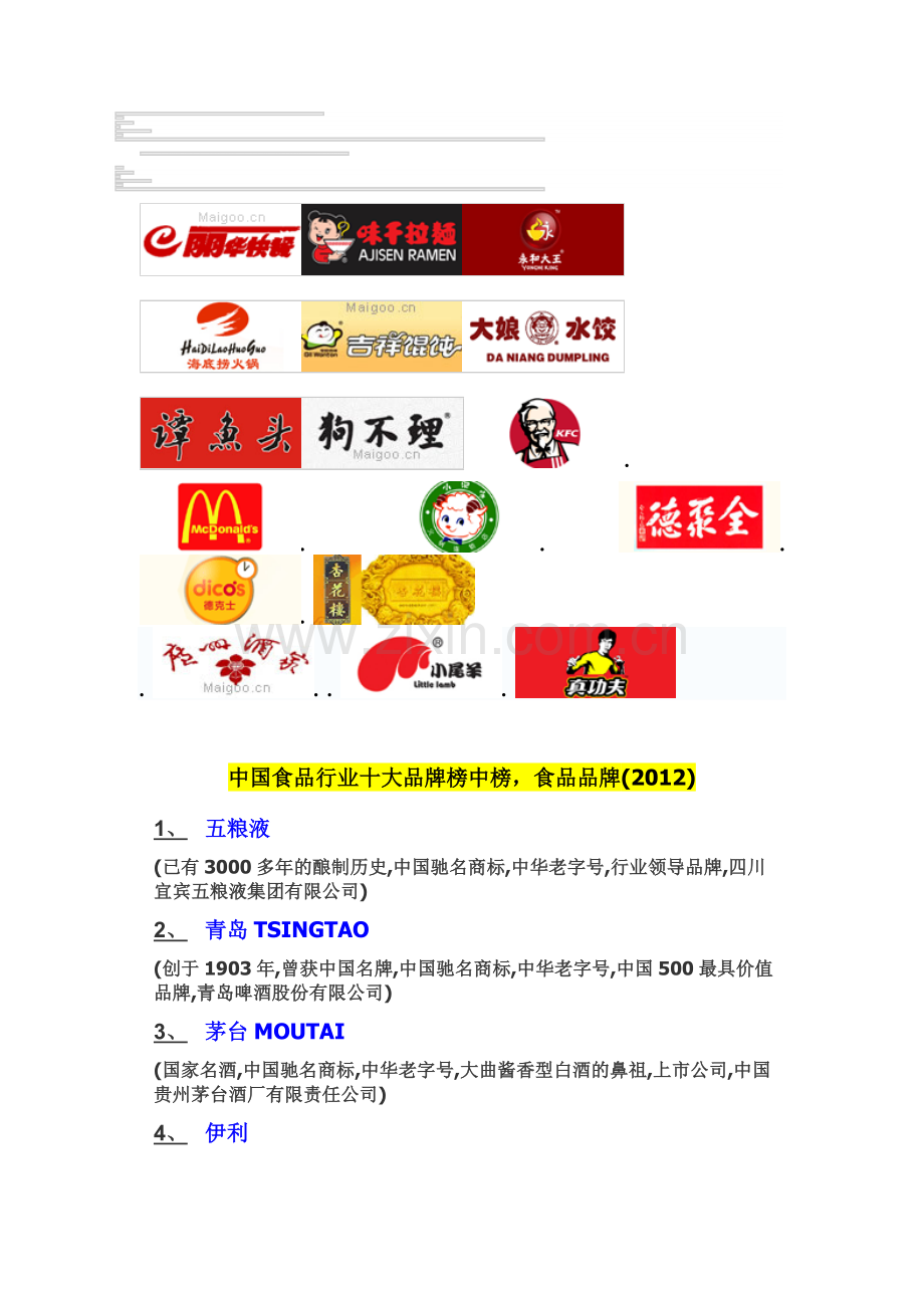 中国食品行业十大品牌榜中榜.doc_第1页