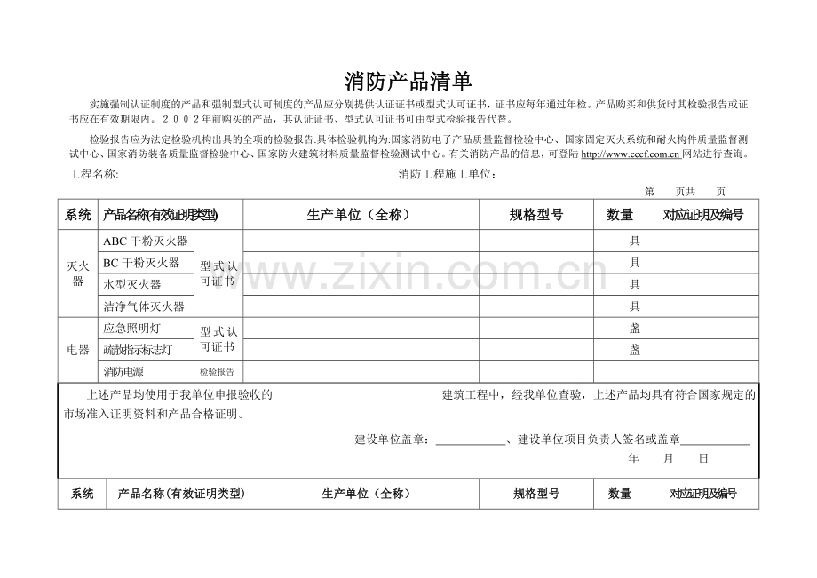 消防产品清单样品.doc_第1页