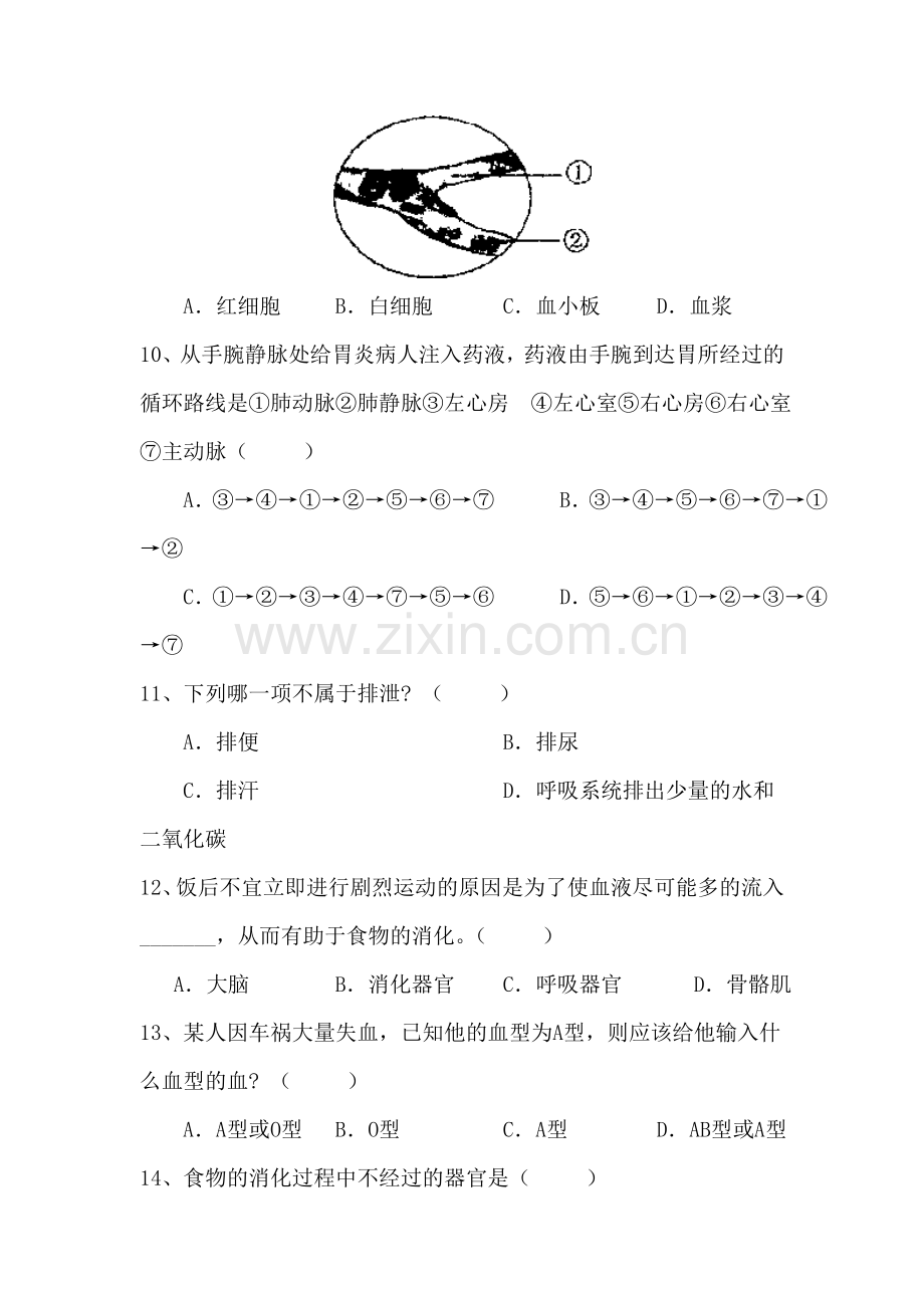 七年级生物下册期中检测考试题1.doc_第3页