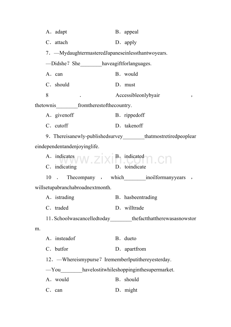 高三英语课时能力复习检测题11.doc_第2页