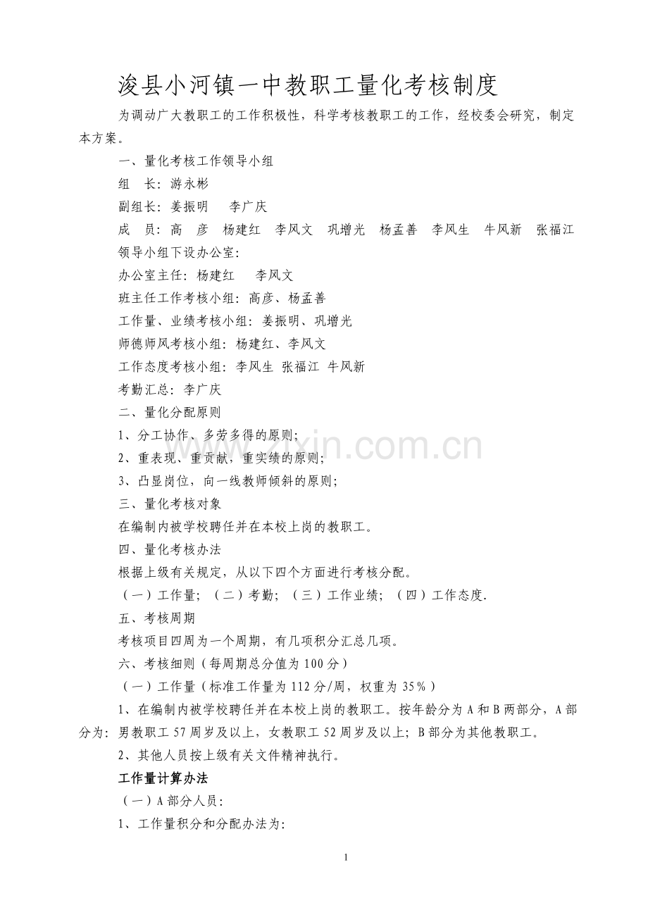 新浚县小河镇一中量化考核方案..doc_第1页