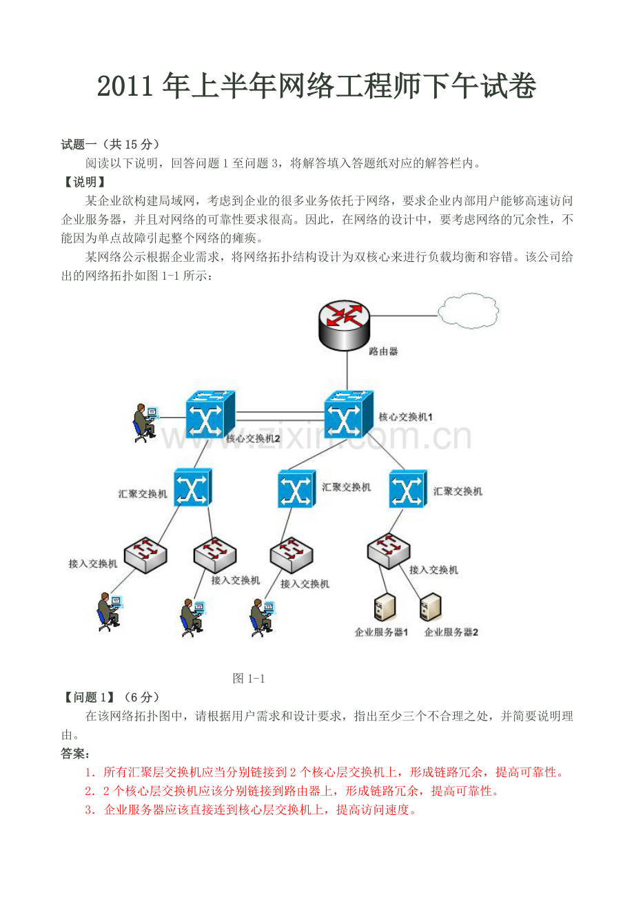 网络工程师考试-2011上半年下午(试题-讲解).doc_第1页