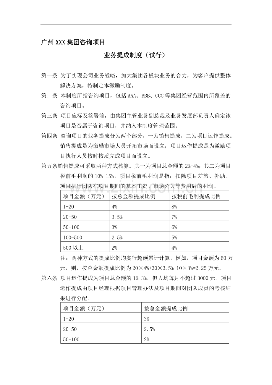 咨询项目业务提成制度(草案).doc_第1页