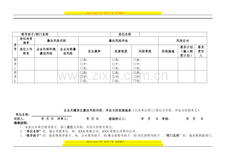 关键业务岗位廉洁风险识别评估与防控措施表.doc_第1页