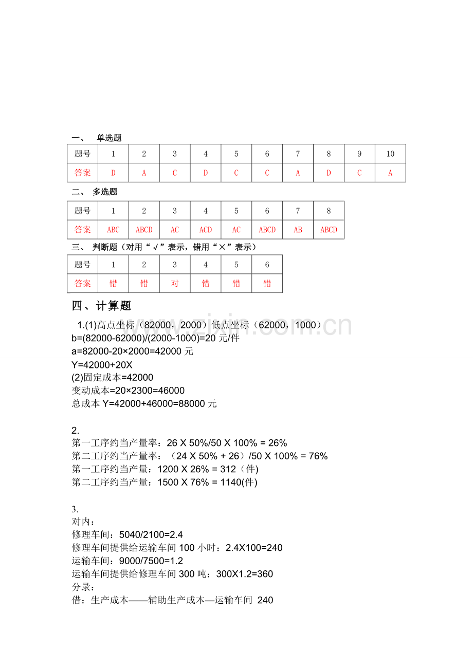 福师大2014作业答案成本管理会计1.doc_第2页