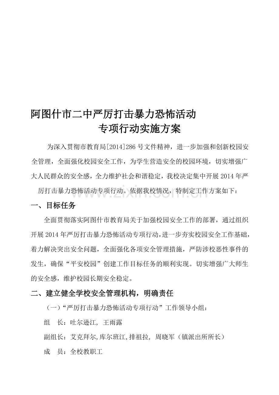 二中严厉打击恐怖暴力活动专项行动实施方案.doc_第1页