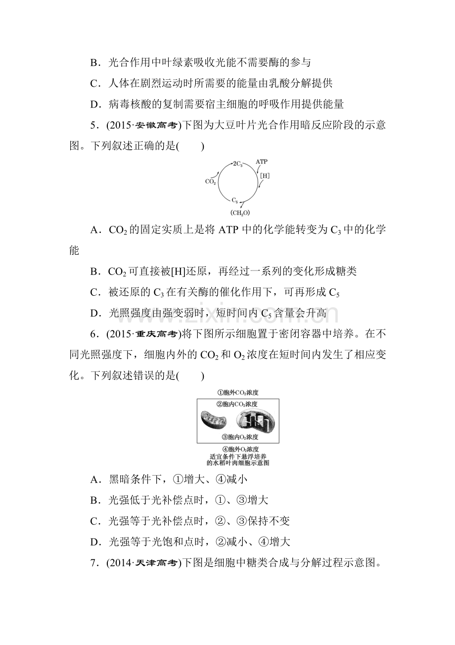 2016届高三生物第二轮复习课前诊断卷1.doc_第2页