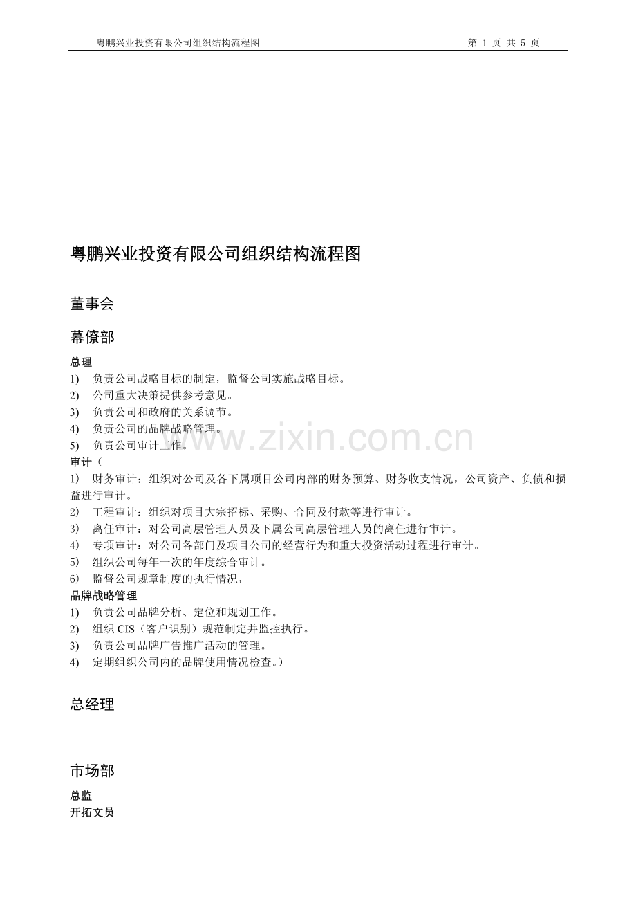 粤鹏兴业投资有限公司组织结构流程图.doc_第1页