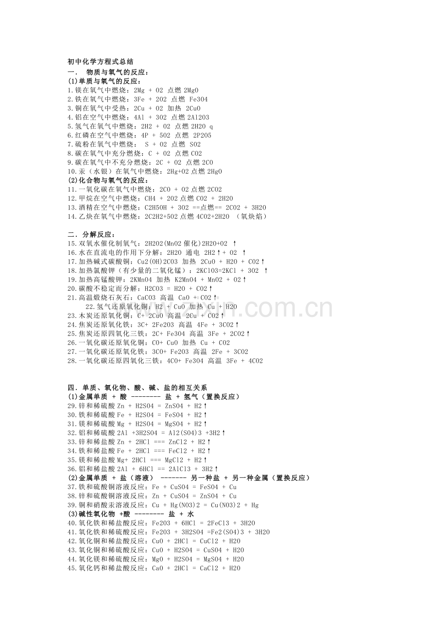 初中化学方程式及知识点总结.doc_第1页