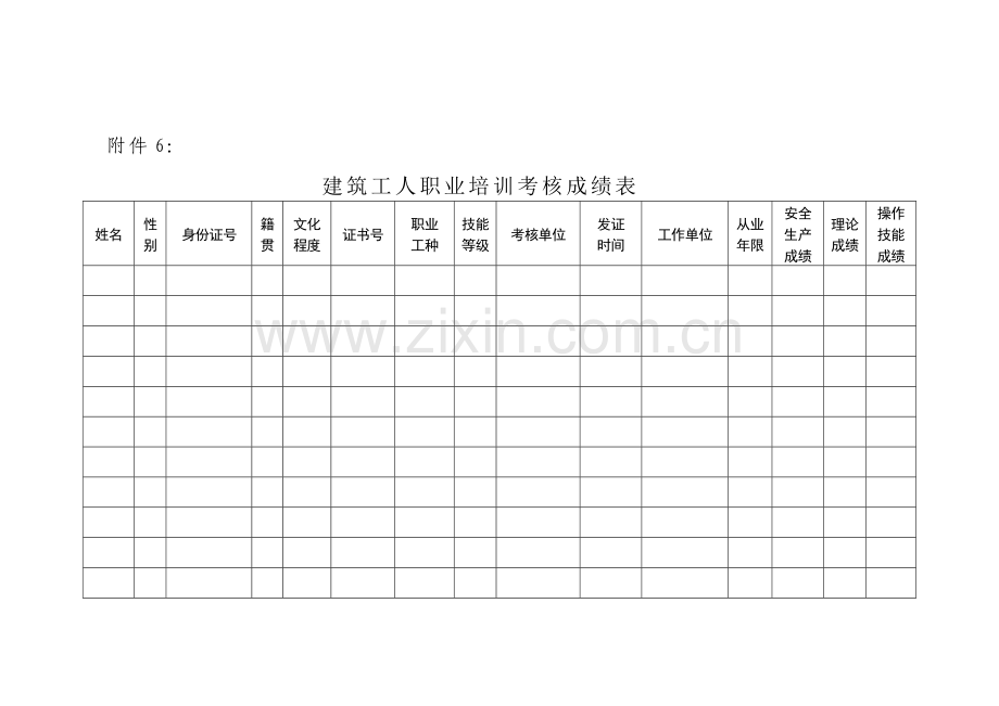 建筑工人职业培训考核成绩表..doc_第1页