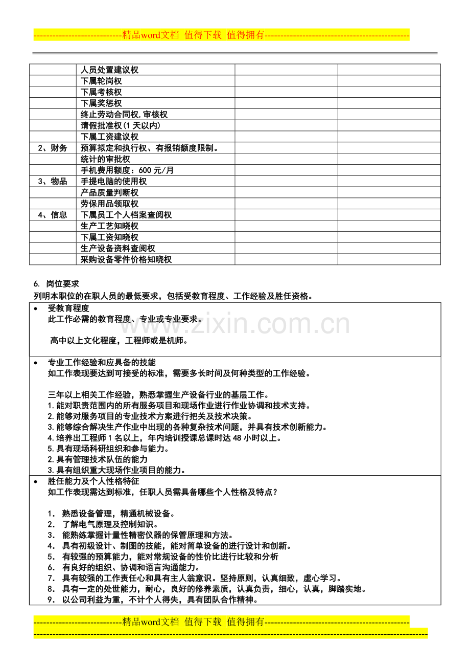 岗位说明书样本-设备主管.doc_第3页