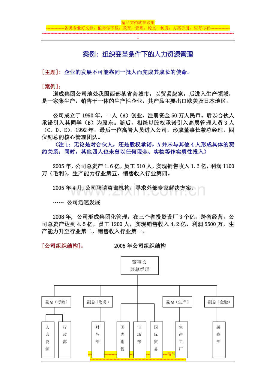 案例：组织变革条件下的人力资源管理(X).doc_第1页