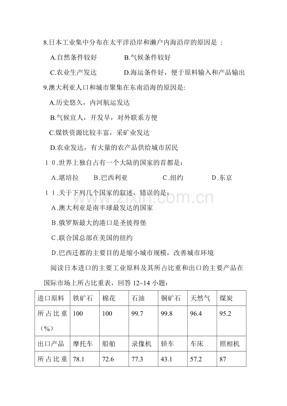 2015-2016学年七年级地理下册单元调研检测22.doc_第3页