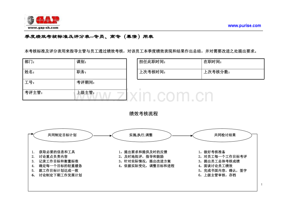 台资企业季度绩效考核标准及评分表--专员、高专(幕僚)用表..doc_第1页