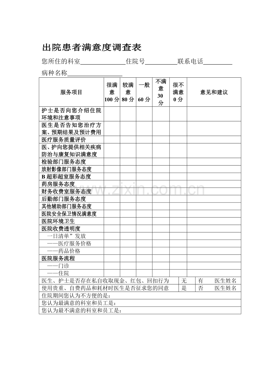 患者满意度调查表1.doc_第1页